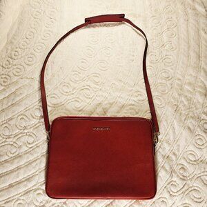 Michael Kors Red Saffiano Leather Laptop Bag Crossbody Shoulder 14” Fixed Strap